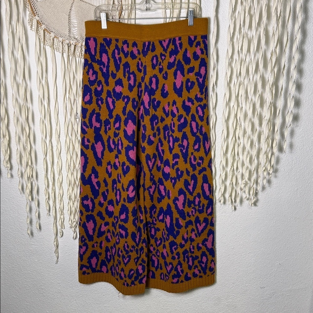Farm Rio NWT Leopard Pop Caramel Sweater Wide Leg Crop Pants L - Picture 10 of 12
